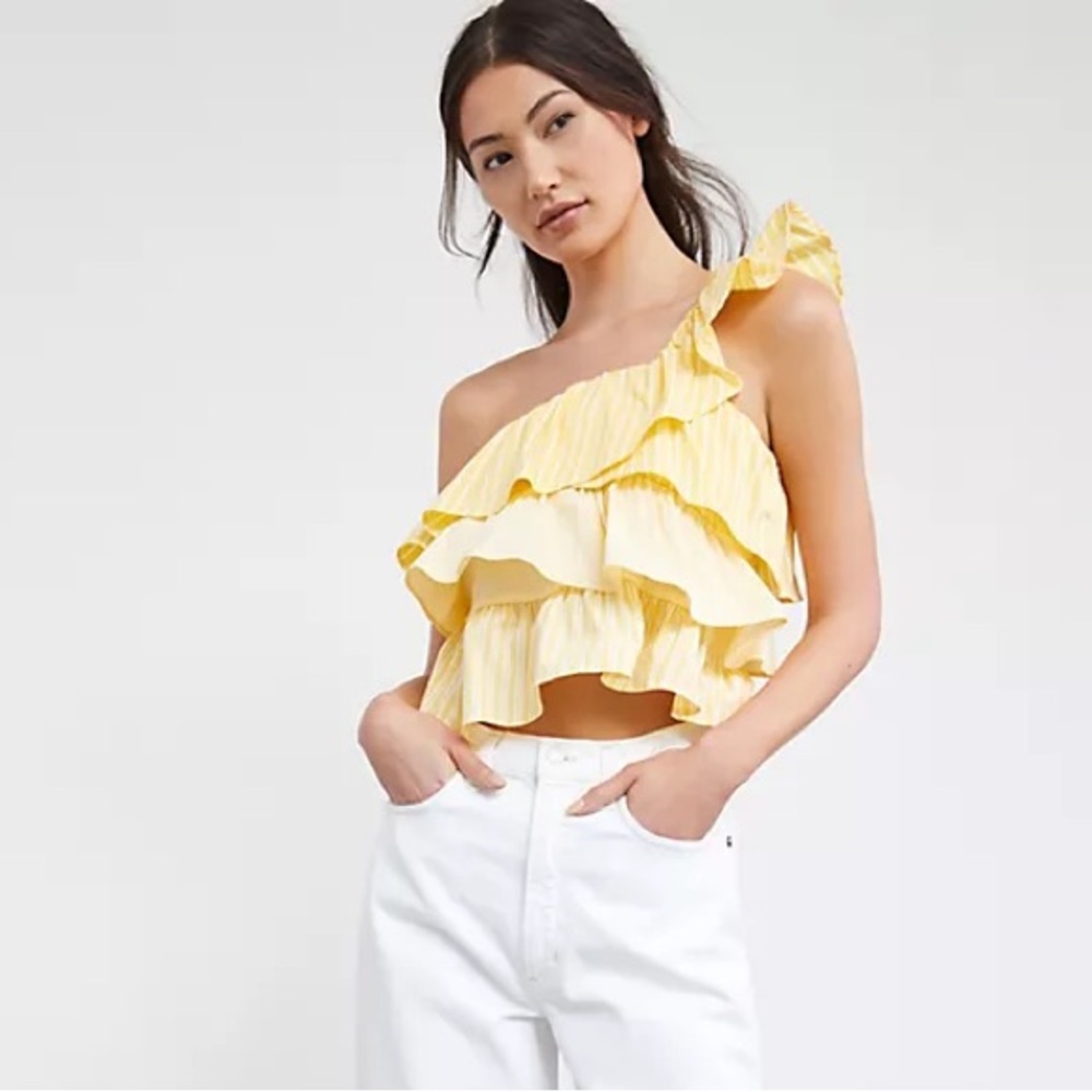 Anthropologie Maeve Ruffled One-Shoulder Blouse Size Extra Small - Picture 2 of 6